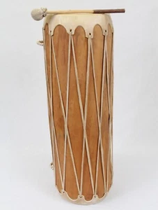 Large 33" Native American Taos Pueblo Drum Handcrafted Wood Rawhide Side Table - Picture 1 of 14