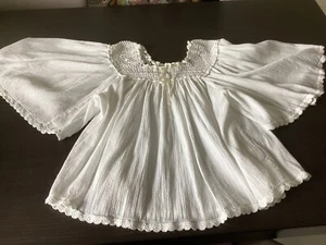 Romantische weiße Häkel/Gaze Boho Bluse Engel Ärmel Band Pull-String Ausschnitt S - Bild 1 von 7