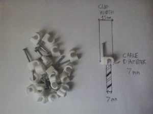 Round Cable Clips White 7 mm with Fixing Nails Phone TV  Satellite Aerial  - Picture 1 of 3