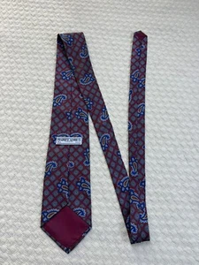 HARDY AMIES English Silk Paisley Geometric Print Red/Blue 1980s 56" X 3.75" - Picture 1 of 5