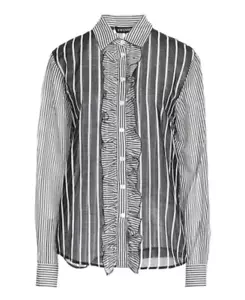 Twin Set Simona Barbieri Striped ruffle shirt Cotton Silk EUC 46 twinset - Picture 1 of 10