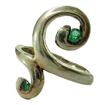 Anello massiccio in argento 925 e 2 smeraldi naturali - Immagine 1 di 3