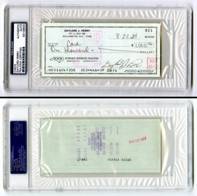 Gaylord Perry SIGNED PERSONAL CHECK San Francisco SF Giants PSA/DNA AUTOGRAPHED - Image 1 of 3