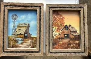 1980er Johnye Cruse Original Öl auf Leinwand rustikaler Rahmen Bauernhaus Scheune - Bild 1 von 7