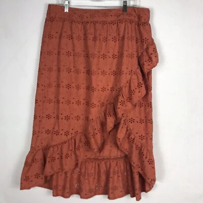 Falda con ojales Ryegrass talla grande XXL envolvente sintética alto bajo volante midi Foto 1 de 4