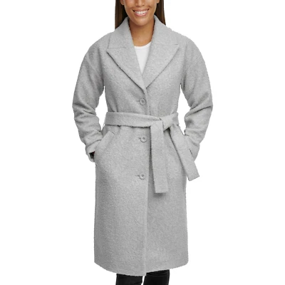 Abrigo envolvente Kenneth Cole Boucle para mujer, gris claro, M Foto 1 de 4