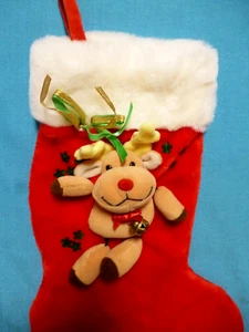 VINTAGE XMAS 3D RUDOLPH RED NOSE REINDEER 16" PLUSH STOCKING - Picture 1 of 4