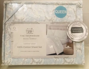 Rachel Ashwell ~ Farmhouse Shabby Chic QUEEN Sheet Set Blue Floral ~ 100% Cotton