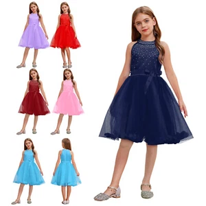 Girls Dress High Waist Tulle Dress Banquet Princess Dress Pageant Sleeveless - Picture 1 of 66