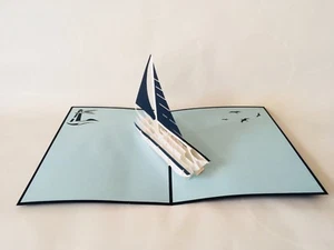 Barca a vela, cartolina pieghevole 3D, cartolina pop-up, biglietto di auguri, biglietto di auguri - Foto 1 di 5