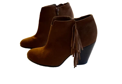 Carlos Santana 尺码 8.5 棕色麂皮绒拉链高跟踝靴条纹西部 — 第 1/4 张图片