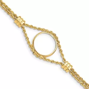 14k Polished Double Rope Chain with 4 Stations 16.5mm Prong Coin Bezel Bracelet - Picture 1 of 4