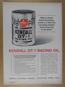 Kendall GT-1 1967 Racing Oil anuncio impreso comercial vintage - Imagen 1 de 1
