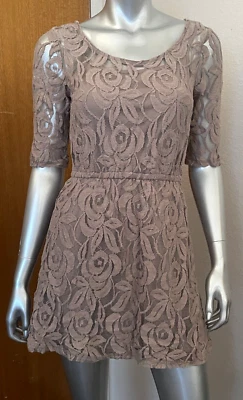 Love On A Hanger Elastic Waist Laced Lined Sexy Toffee Mini Midi Dress Size S - Image 1 of 4