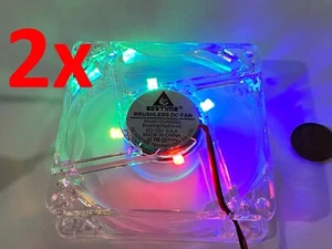 2 x 8025 LED red yellow green blue 80mm 25mm Case Cooling Fan 12VDC 12V 4pin G31 - Picture 1 of 5