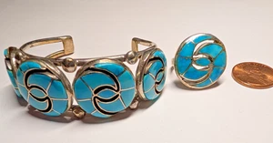 Vintage Indianer Annie Quam Gasper Türkis Sterling Armband & Ring Set - Bild 1 von 24