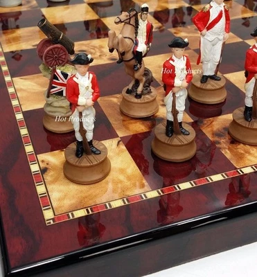 US Revolutionary War Chess Set W 18" Cherry Color Board American Revolution - Image 1 of 4