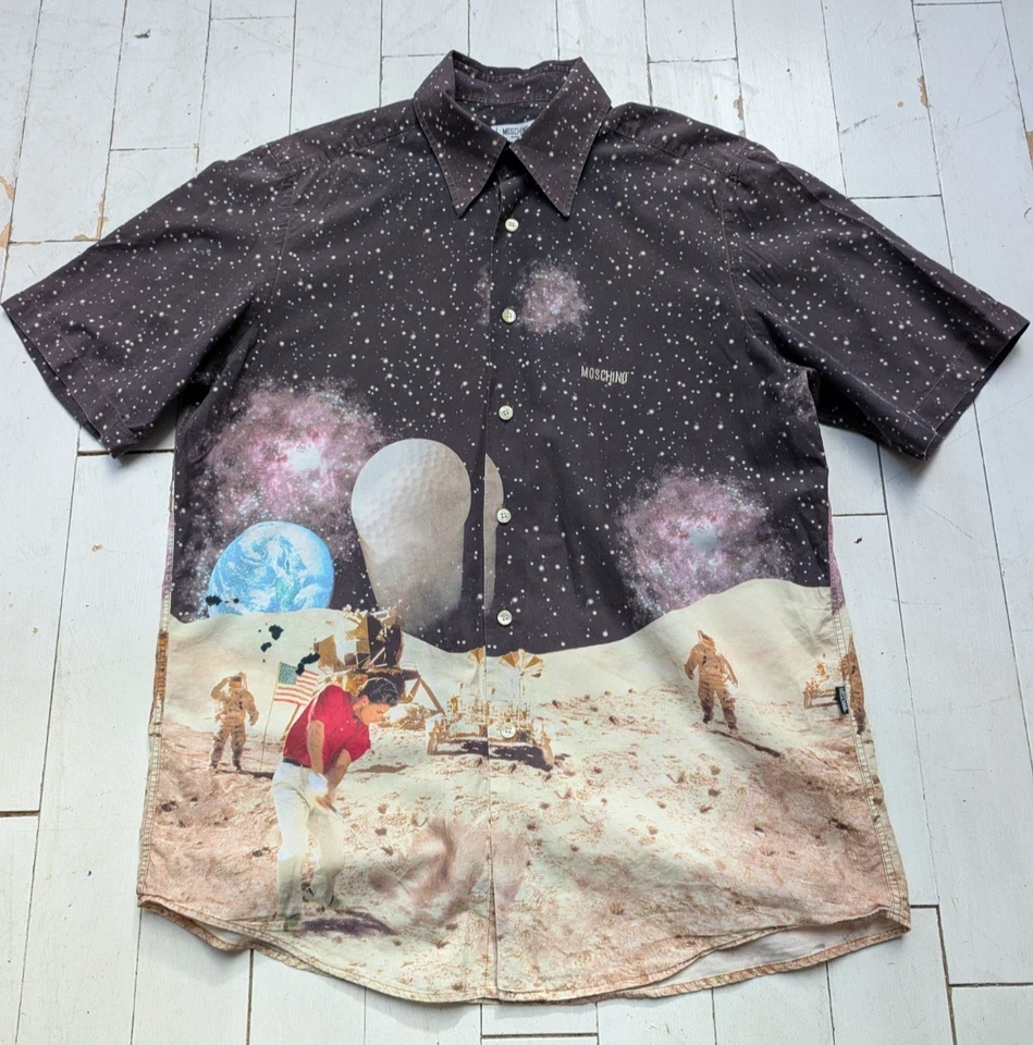 MOSCHINO Shirt Size XL Beautiful GOLF / SPACE Design Short Sleeve SUPER COOL - Image 1 of 4
