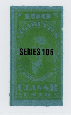 1936 US Taxpaid Revenues Class B Cigarettes Series 106 TB93a 50 Yellow Green - Image 1 of 3
