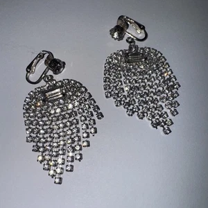 Pendientes de clip Art Deco estrás cascada dinero antiguo Gatsby nuevo colgante - Imagen 1 de 20