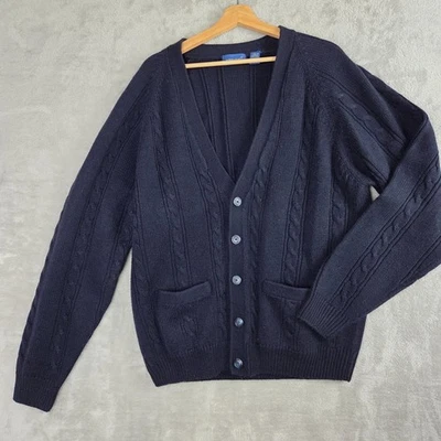 VTG 90s Grandpa Cardigan Adult XL Navy Sweater Preppy Towncraft - Image 1 of 4