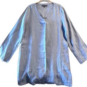 Preston York 6 Meredith Jacket Linen Oversized Heritage Blue Lagenlook Art - Picture 1 of 9
