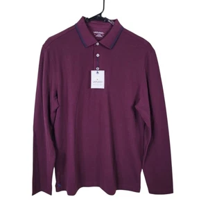 Untuckit Polo Shirt Men Size L Burgundy Beaux Tipping Long Sleeve Pullover New - Picture 1 of 10