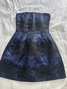 NWT H&M Strapless Dress Blue Black Celestial Wedding Guest Formal Bubble Pockets - Picture 1 of 9