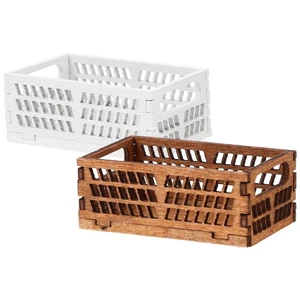 Caja de almacenamiento con marco de madera 2 piezas cesta miniatura decoración casa de muñecas - Imagen 1 de 12