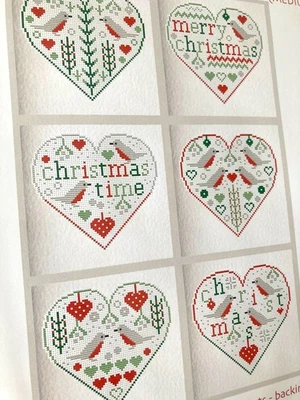 RIVERDRIFT HOUSE Cross Stitch Kit SET 6 CHRISTMAS CARDS ROBIN Festive Hearts Aida 14 Riverdrift