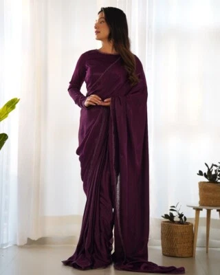 Sari Pre Drapeado Con Blusa Mujer India Étnico Elegante Vestido Envolvente Vestido Sari Foto 1 de 4