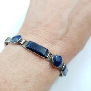 Pulsera Panel Sodalita Azul Plata de Ley Sello Dublín Imp Plata Irlandesa - Imagen 1 de 11
