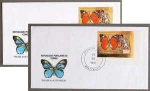 Estampillas en cubierta de correos aéreos de mariposa, exploración, imperf + perf dorado del Congo 1991/FDC - Imagen 1 de 3