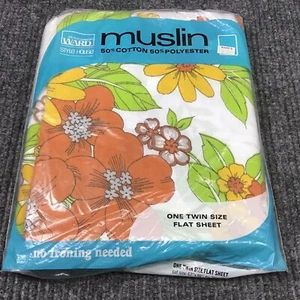 Vintage Montgomery Ward Muslin Twin Flat Sheet Flowers Floral Butterfly’s 67”x98 - Picture 1 of 8