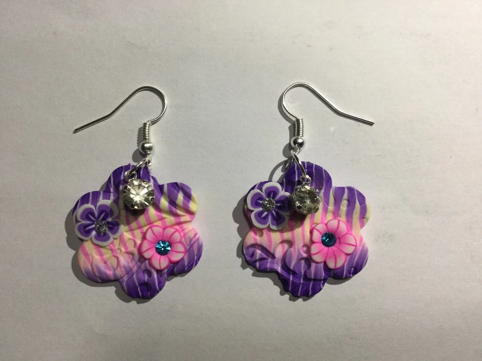 Orecchini Pendenti In Fimo Con Strass - Immagine 1 di 1