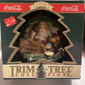 1995 Coca-Cola 1956 Trim-A-Tree Collection Coke Ornament "Santa w/ Elf Painting" - Picture 1 of 6