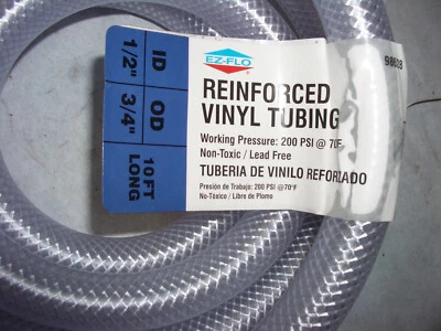 10ft EZ-Flo reinforced vinyl tubing 1/2" ID x 3/4" OD 200psi pressure @ 70f - Image 1 of 2