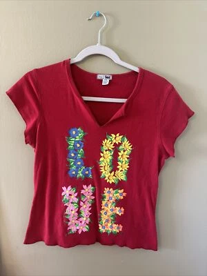 Vintage 90’s Does 70s Y2K Retro LEI Baby Tee Top Shirt Love Floral Juniors Large - Image 1 of 4
