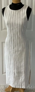 Vestido recto midi a rayas blanco y marrón Loft Outlet sin mangas talla pequeña nuevo con etiquetas - Imagen 1 de 9