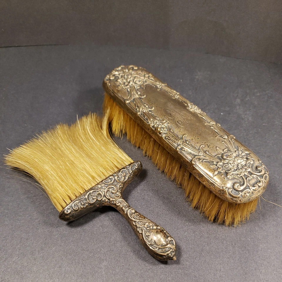 ANTIGUO JUEGO DE PINCELES DE DOS PIEZAS DE PLATA ESTERLINA WALLACE RW & S FIRMADO, MARCADO 925 Foto 1 de 4