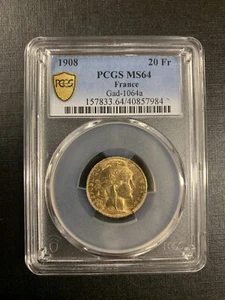 1908 PCGS MS64 France 20 Fr Gad-1064 - Picture 1 of 2