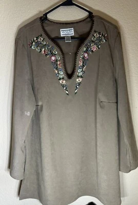 Túnica Vintage Venezia Vitale Bordada Imitación Gamuza Talla 1X Foto 1 de 4