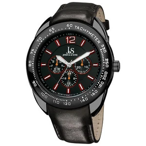 New Men's Joshua & Sons JS-45-BK Multifunction Tachyemeter Black Leather Watch - Picture 1 of 4