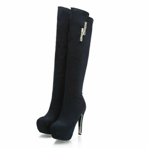 Women Faux Suede High Heels Over Knee Boots Platform Casual Stage Show Shoes New