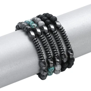 Hematite Fashion For Men's Bracelet Natural Stone Tiger Eye Lava Bead Bracelet - Picture 1 of 58