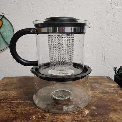 Melior Glass Teapot Tea Infuser and Glass Warmer For Tea Light Clear Glass Black - Image 1 of 4