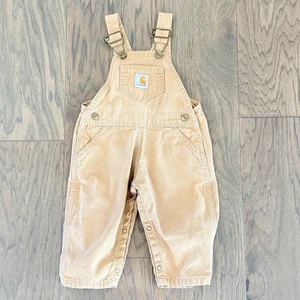 Carhartt Bib Overalls Toddler 12 Months Brown Tan Canvas Snap Crotch Kids - Picture 1 of 4