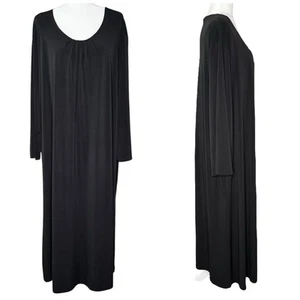 Ulla Popken 24 26 Black Maxi Dress 3/4 Sleeve Relaxed Fit Stretch Minimalist - Picture 1 of 8