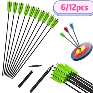 6/12 PIEZAS Flechas de Carbono Columna 500 Plumas de Pavo para Tiro con Arco Recurvo Caza - Imagen 1 de 11