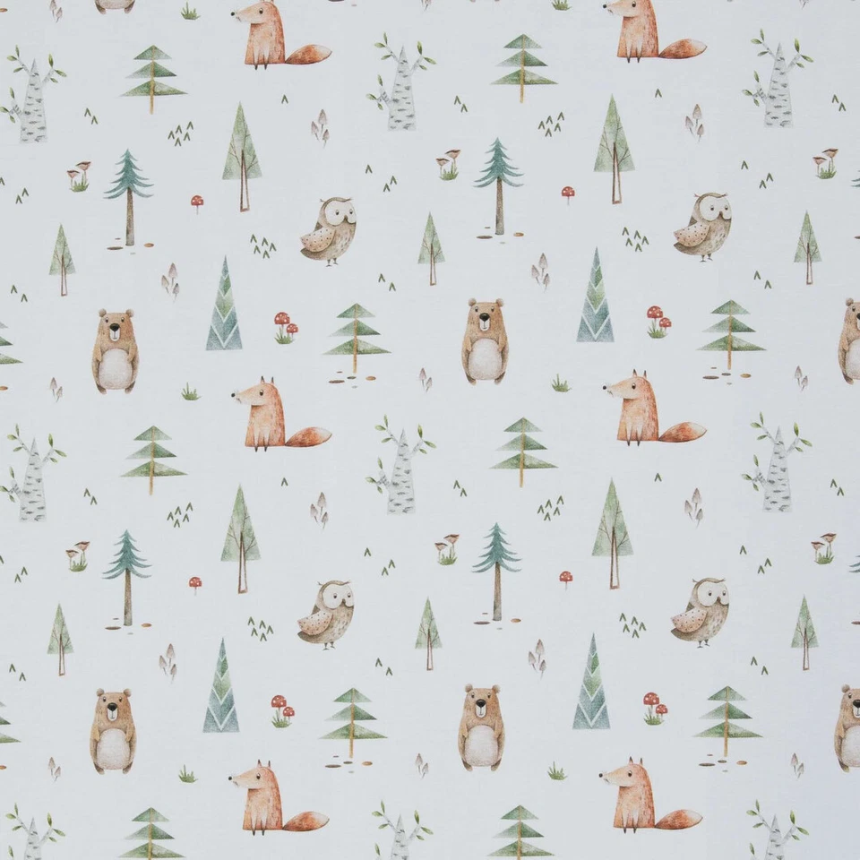 Baumwoll-Jersey Waldtiere, weiß - Bild 1 von 1